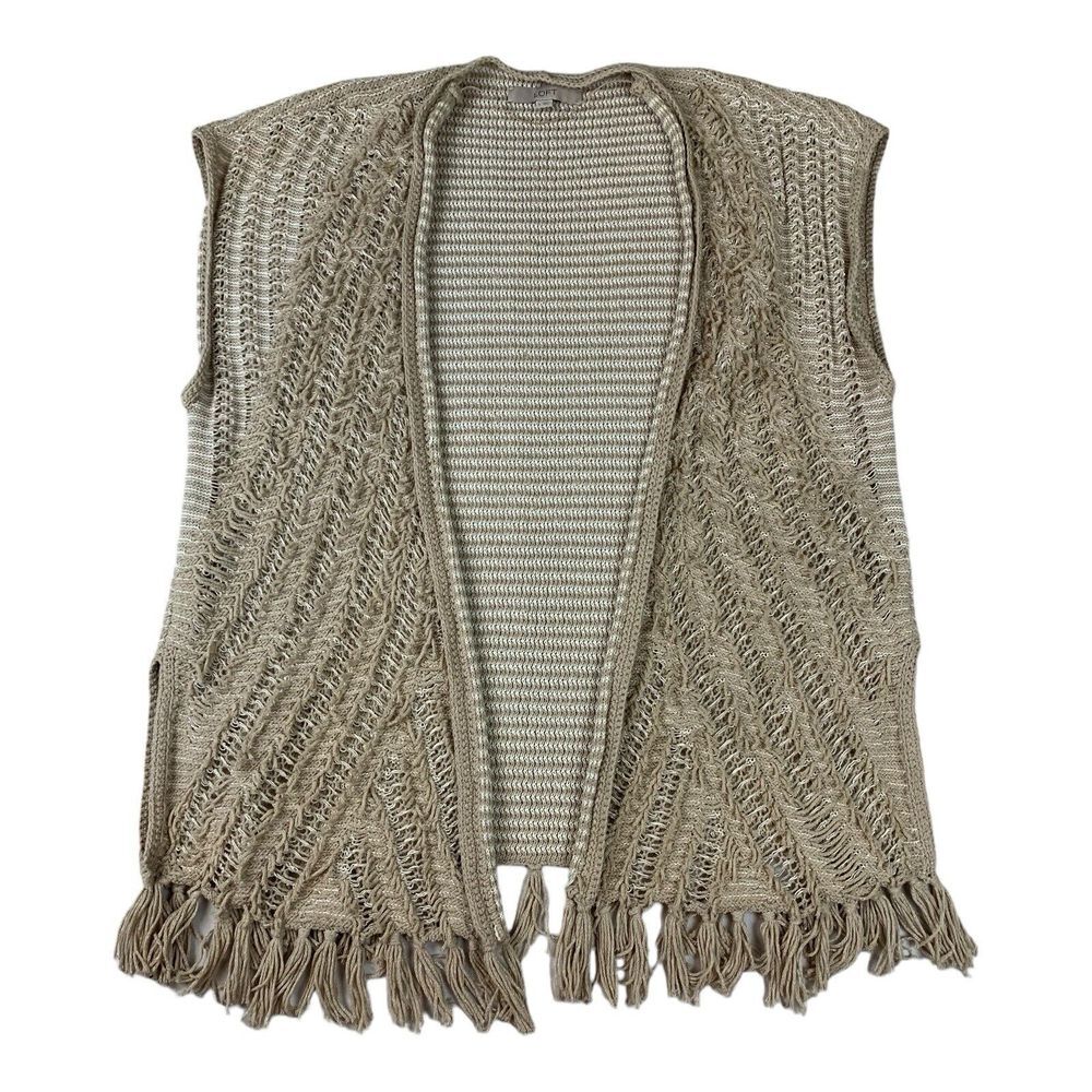 Loft Sweater Vest Womens‎ Small Brown Crocheted Open Fringed Boho Cottagecore